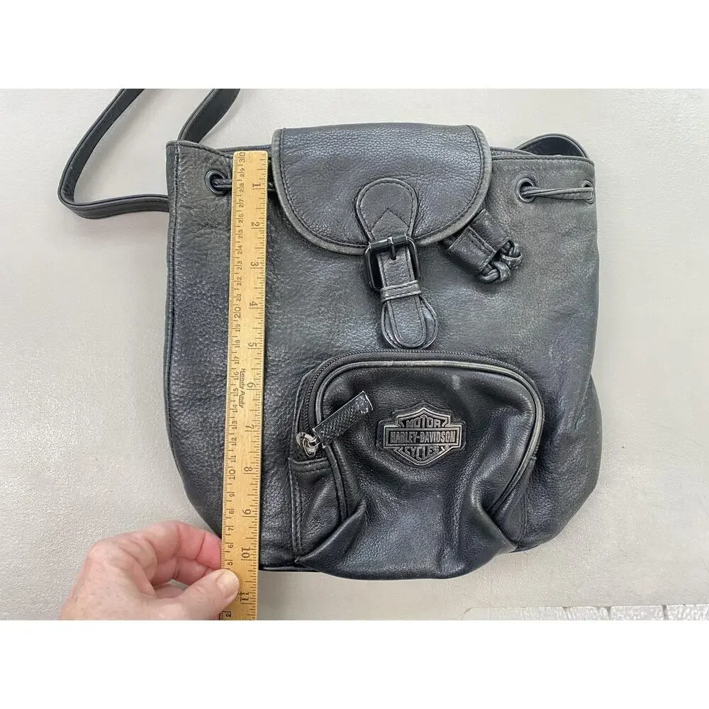 Harley-Davidson Leather Backpack Purse Small Black Logo Biker Vintage Y2K Moto‎